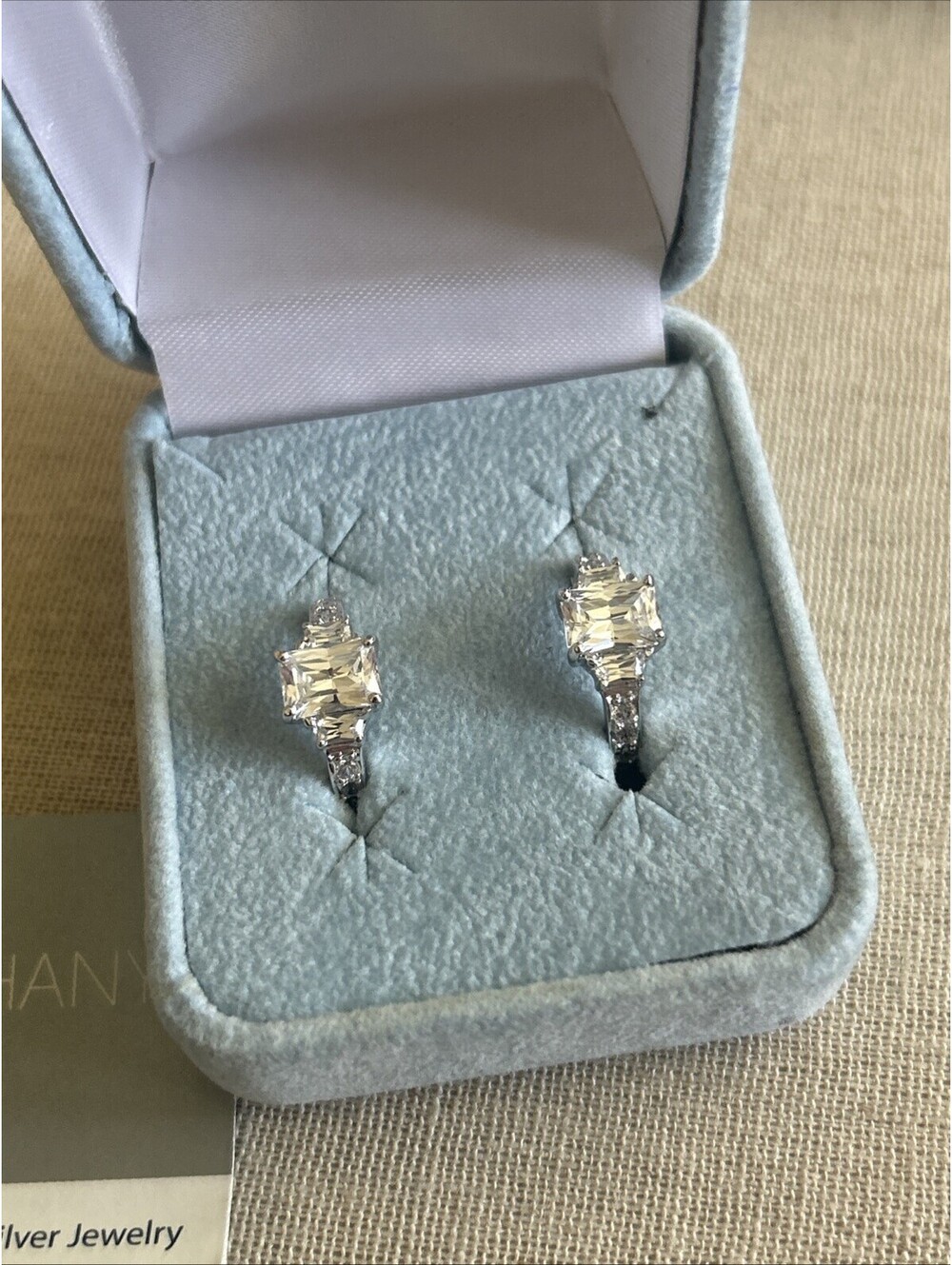 Epiphany 925 Silver Hoop Earrings Round White Diamonds.